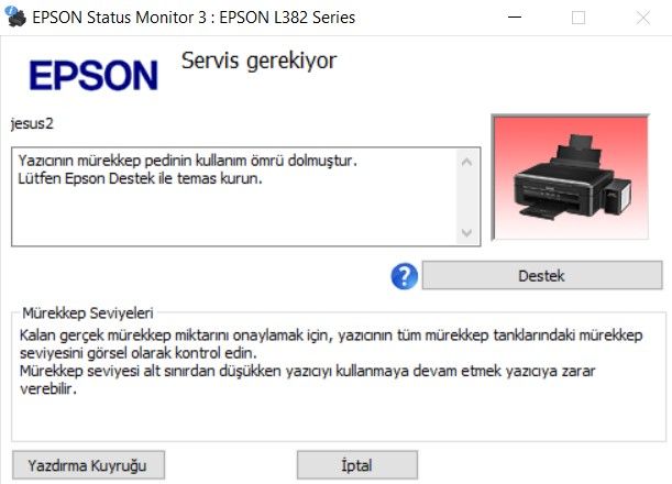 Epson Atık Kutusu Hatası