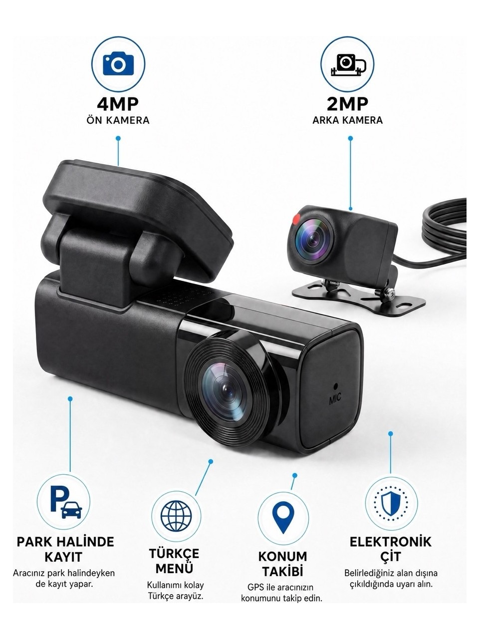 Secuzi 4G Dashcam Araç Kamerası Uzaktan Erişim | GPS | 4MP ÖN 2MP ARKA KAMERA